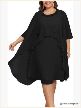 Plus Size 2 Piece Formal Dress with Jacket, Mother of Bride Wedding Guest